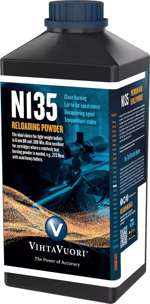 Vihtavuori Premium Gunpowder N135 1kg - 1 kg ruutipakkaukset - 6420615700050 - 1